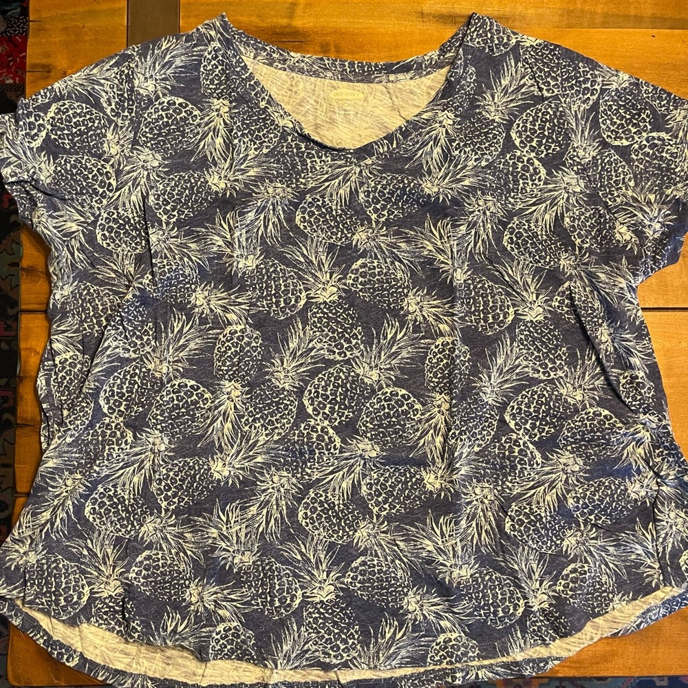 Blue Pineapple Print T-Shirt